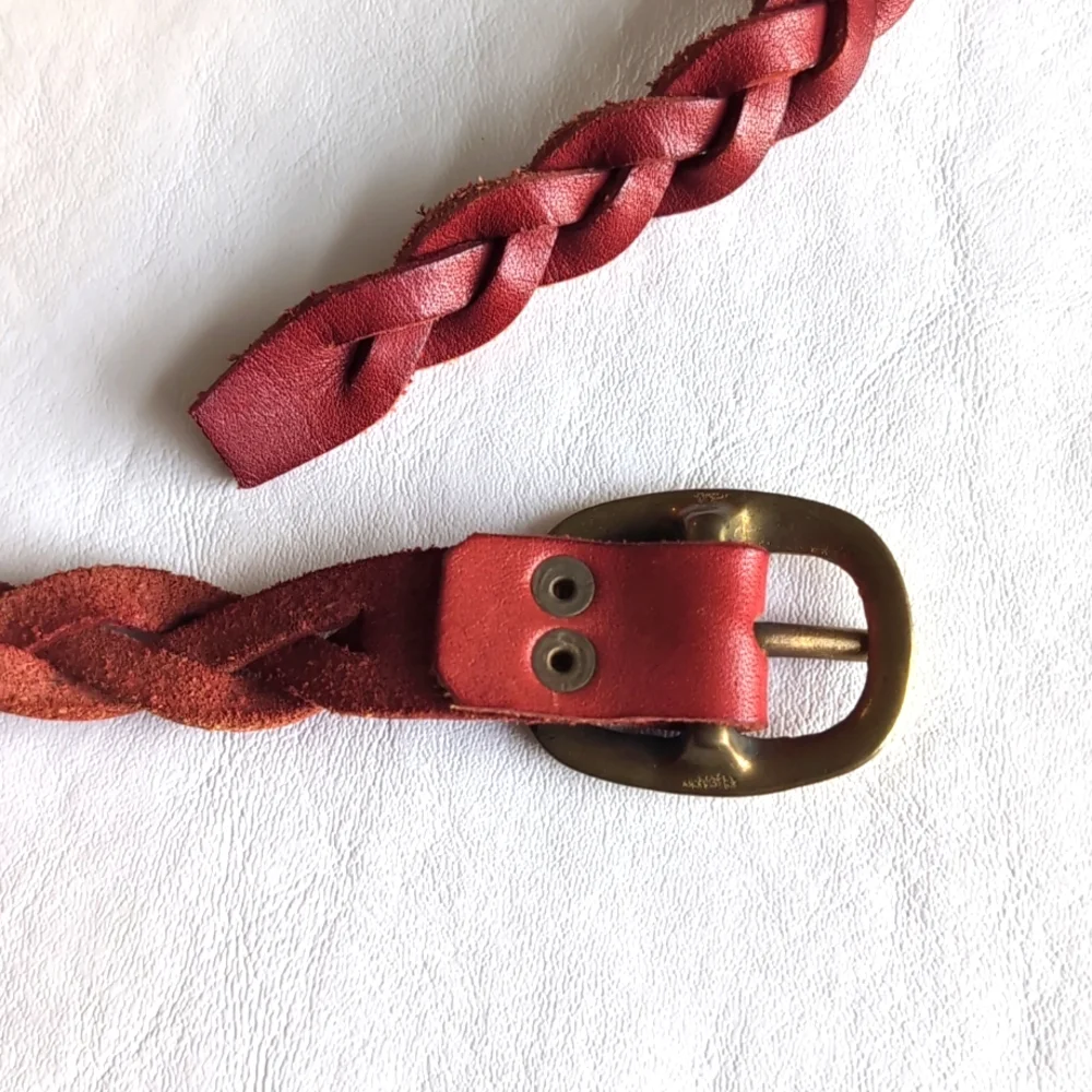 Belt Braided Red Leather with Brass Buckle Small EUC